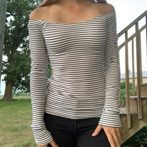 Off Shoulder Striped Long Sleeve Shirt
